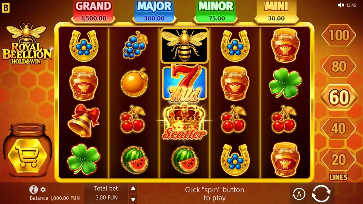 Royal Beellion Hold & Win slot com tema de abelhas e mel